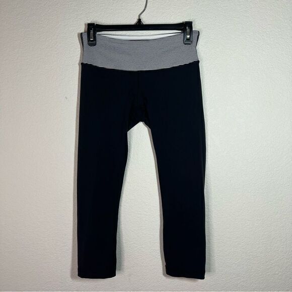 Lululemon Black White Striped Low Rise Skinny Activewear Leggings Womens Size 6‎ - Picture 1 of 7